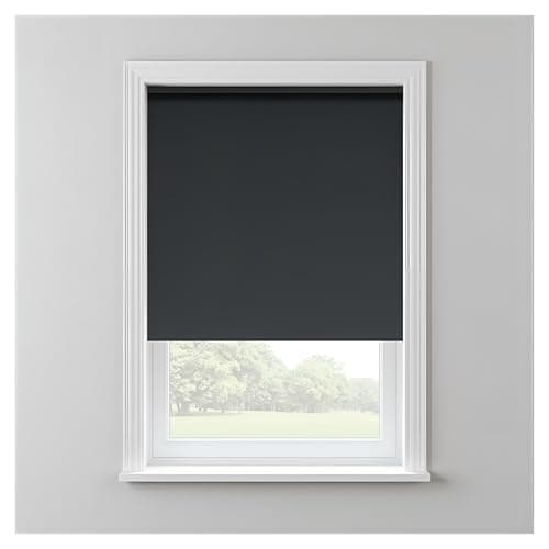 Image of Thermal Blackout Roller Blinds for Window UV Protection Easy Fit Home Office Black out Blind for Bedroom, Trimmable Child Safe Dark Grey, 90cm Width x 165cm Drop