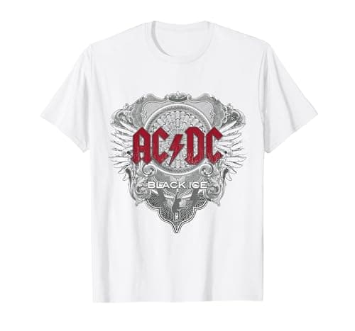 Image of Official AC/DC Black Ice with Red Rock Band Music Logo T-Shirt, Men, White, XX-Large