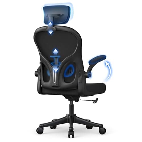 Image of naspaluro Office Desk Chair with Flip-Up Armrest High Back Ergonomic Computer Chair with Adjustable Headrest and Lumbar Support Executive Swivel Chair for Home and Office - Black