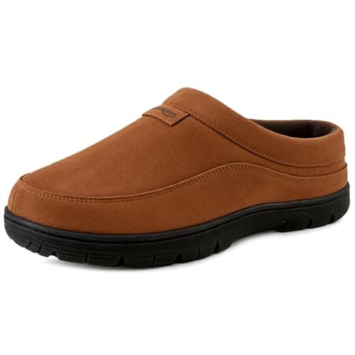 Image of HomeTop Men's Moccasin Slippers Soft Warm Non-slip Memory Foam Indoor House Shoes Espresso Brown,8-9 UK
