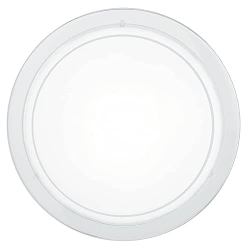 Image of White Metal Trim & White Glass Shade Round Flush Ceiling & Wall Light | 29cm Diameter | 1 x ES E27 Lamp Required | UK Approved | Low Profile Height