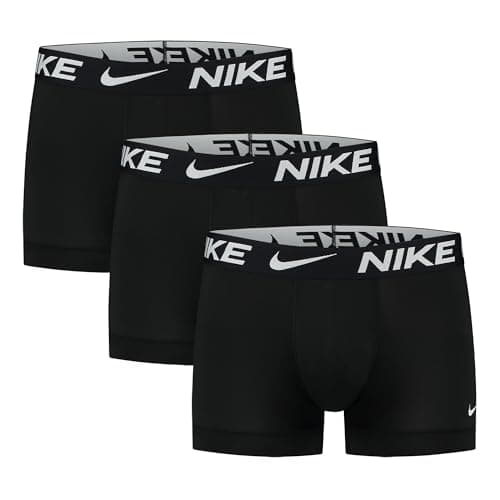 Image of Nike Underwear Men's Logo Print Trunks 3-Pack – Modern all-over print, Elastic, Comfortable fit, Black/Black/Black, XS