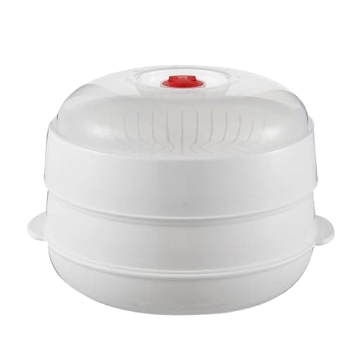 Image of Microwave Veggie Steamer – Lid and Tray Design, Multi Food Heating Bowl, Compact Meal Container, Quick Cook Kitchen Tool | Culinary Accessory for Potato Corn Dumpling Bacon Meat Dish Preparation Home