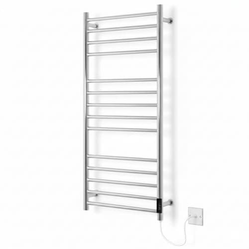 Image of Manissa Silver Stainless Steel Electric Towel Rail - Modern Design, Fast Heating, Size H1000 x L500mm