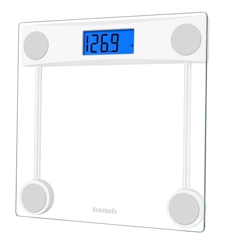 Image of Homebuds Digital Bathroom Scale Body Weight, High Precision Assured by Weight Scale Professional Factory Since 2001, Blue Backlit LCD and Step-On, 2*AAA Batteries Included, 400lb/182kg, Clear Glass