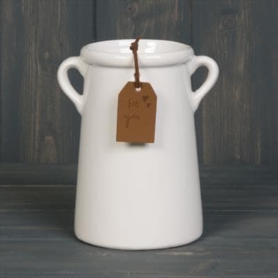 Image of Fyne-Finds Ceramic White Plant Pot/Vase Planter Flowers Herbs Utensils Holder with Tag and Ears Indoor Home Decorative Gift (White Vase 18cm)