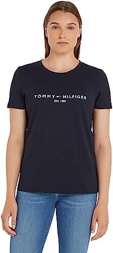 Image of Tommy Hilfiger Women’s Short Sleeve Round Neck Heritage T-Shirt, Blue (Desert Sky), XS