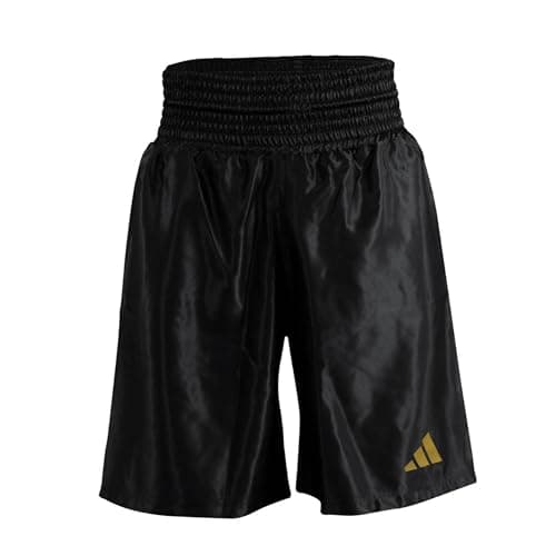 Image of adidas Satin Boxing Shorts Perfect for Boxing, Training, Fitness and Sparring | Made with Lightweight Material and Elasticated Waist with Cord Tightening In Black