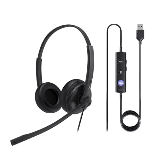 Image of Yealink UH34 Headset Certified for Microsoft Teams USB-A Stereo Headsets with Microphone Noise Cancelling for Call Center Business Office VoIP Phone PC Laptop Computer Headset (Leather Ear Cushion)