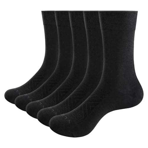 Image of YUEDGE Ladies Basic Women's Socks, Classic Formal Office Dress Socks, OEKO Certified Breathable Combed Cotton Socks For Women, Black, Size 4-7, 5 Pairs