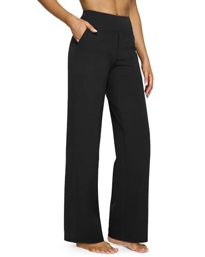 Image of G4Free Yoga Pants with Pockets Wide Leg Trousers for Women UK Dress Ladies Stretch Work Trousers Casual Joggers Black,S