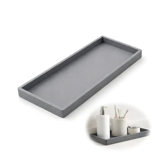 Image of Grey Rectangular Silicone Storage Tray 30cm by 12.5cm for Bathroom, Kitchen & Dressing Table - Thickened Food-Grade Countertop Organiser for Perfume, Cosmetics, Soap & Keys with Anti-Slip,