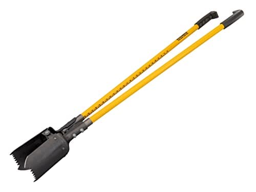 Image of Roughneck Sharp-Edge Post Hole Digger - Solid Fibreglass Handle with Serrated Steel Blades & Depth Gauge for Fencing, Landscaping & Groundwork – 1.46m (57½in)