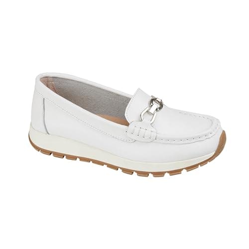 Image of Jo & Joe Ladies Smooth Leather Comfort Wedge Loafer with Chain Trim Sizes 4-8 (White, UK Footwear Size System, Adult, Women, Numeric, Medium, 4)