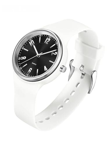 Image of GBB Women's Quartz Watch Soft Silicone Strap Ladies Watches Analog Quartz Watches with Luminous Easy-Read Dial Fashion Wrist Watch for Students Women Men Unisex (White Black)