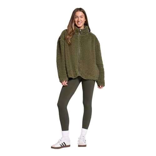 Image of OHS Teddy Fleece Jacket Women, Ladies Fleece Jackets Full Zip Soft Cosy Warm Winter Womens Sweatshirt Long Sleeve Casual Ladies Jackets Top for Travelling Outdoor Hiking, Khaki - L/XL