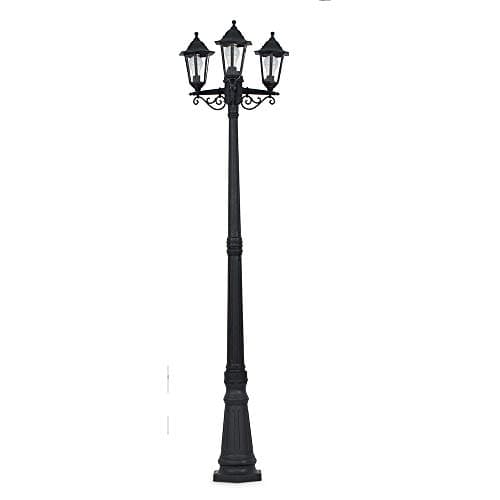 Image of MiniSun | Traditional 1.95m Black 3 Way Lamp Post Light | Post Lights, Home Décor & Improvement Essential | Includes 6W LED Bulbs [Warm White] | Mains Wired