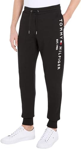 Image of Tommy Hilfiger Men Tommy Logo Sweatpant Track Pants Cotton, Black (Black), XS