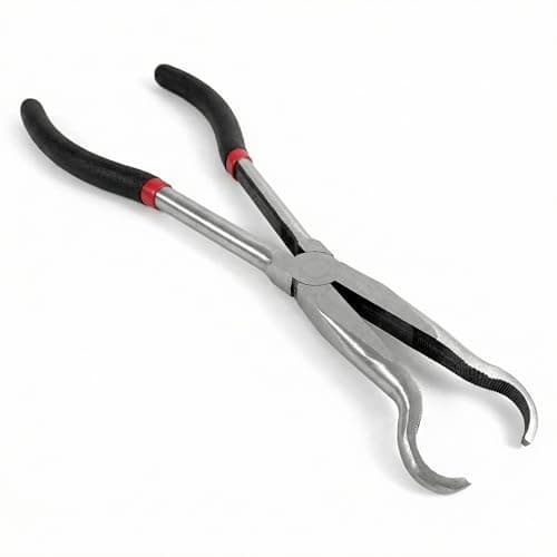Image of QWORK® Long Nose Spark Pliers, Spark Plug Removal Tool, Long Reach Pliers, with Ring Tip, 11" / 280 mm