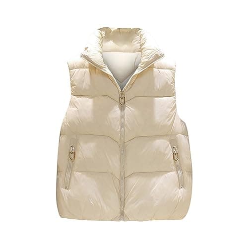 Image of AnnSemo Women's Sleeveless Jackets Casual Quilted Gilets Puffer Vest Body Warmer Stand Collar Waistcoat with Zippered Pockets Cosy Zip Up Gilets for Women UK Winter Padded Coat