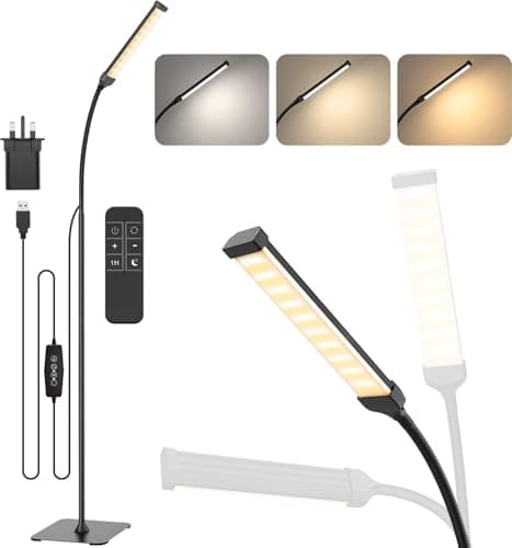 Image of iFalarila Floor Lamp with Remote Control, 120 LED 10 W, 3 Colours & 10 Brightnesses, Flexible Arm for Living Room/Bedroom/Office