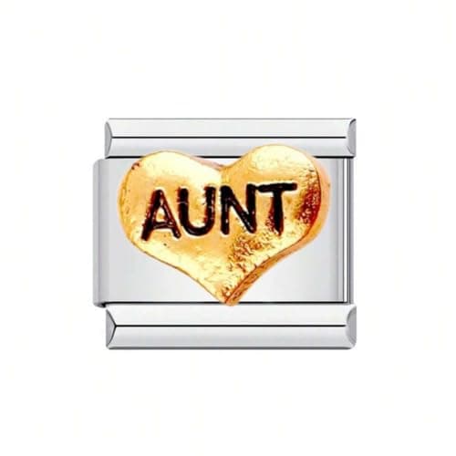 Image of Mon & Sons Aunt Gold Niece Gift I Love You Heart Charm Silver Italian Link Stainless Steel Bracelet Charm Compatible With 9mm Bracelet