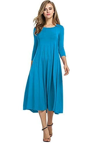 Image of Colop Womens Ladies Plain Jersey Swing Dress Casual Long Sleeve Midi Dress Skater UK Size (Turquoise, 16-18)