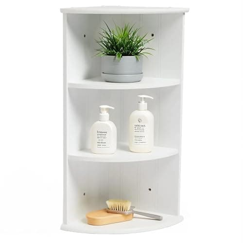 Image of Taylor & Brown 3 Tier Corner Shelf Unit Modern Freestanding Wall Mounted Storage Bathroom Shelving Display Shelves Decor Stand Tongue & Groove Bathroom Living Room Kitchen Hallway, White