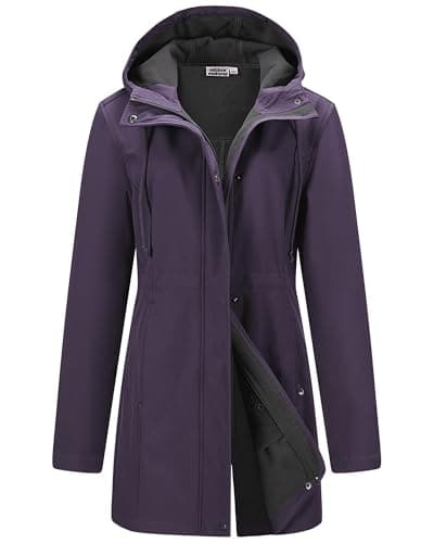 Image of Outdoor Ventures Softshell Jacket Ladies Rain Jacket Functional Lightweight Rain Coat Windbreaker Waterproof Hiking Jacket Breathable Outdoor Jacket with Hood for Spring Fall Winter Purple M