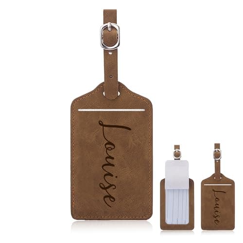 Image of Personalised Luggage Tags Custom Luggage Tags for Suitcases Engraved Leather Suitcase Tags Luggage Tag Personalised Luggage Labels Baggage Tags for Suitcases Backpacks Travel (Brown)