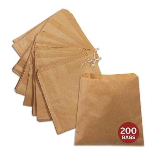 Image of 200 x Strung Kraft Paper Bags (10 x 10 inch) – Brown Paper Bags for Food, Lunch, Gifts, Groceries, Sandwiches & Takeaway | Greaseproof & Eco-Friendly Fruit Bag | Recyclable Large Brown Bag