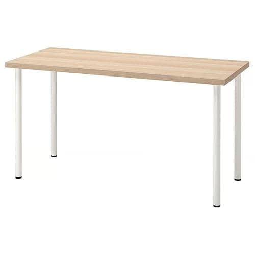 Image of ZRIZAURA LAGKAPTEN ADILS Rectangular Desk 140x60 cm Computer Desk Home Office Study Workstation Writing Table with Metal Legs Modern Office Desk White Stained Oak/White