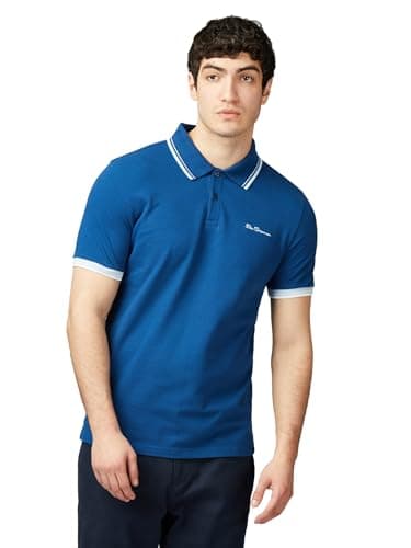 Image of Ben Sherman Men's Signature Pique Polo T-Shirt, 100% Organic Cotton, Regular Fit (Royal Blue.) L