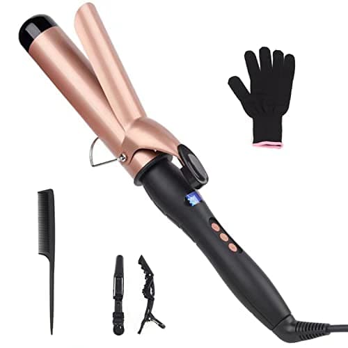 Image of Curling Wand Curling Tongs, 38mm Large Barrel Curling Iron with Adjustable Temperature, Professional Hair Curler with Glove, Dual Voltage, for Long & Medium Hair