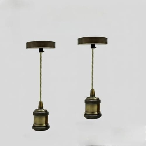 Image of LEDSone 2 Pack Green Brass Pendant Light E27 Ceiling Light Kit with 95cm Adjustable Army Green Braided Cable Vintage Industrial Hanging Lamp for Kitchen Island Bedroom Dining Room