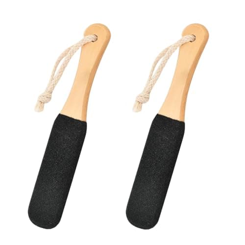 Image of 2 PCS Foot Scrubber Hard Skin, Pumice Stone Pedicure Rasp, &Foot File(Black) - Ergonomic Wooden Handle,Foot Pumice Stone for feet,Removing Hard Dead Skin, Calluses & Cracked Heels.