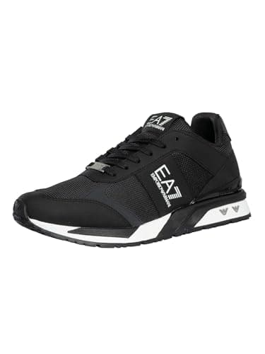 Image of EA7 Men's Mesh Logo Trainers, Black/Silver/White, 9 UK