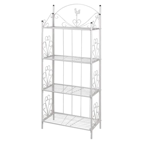 Image of vidaXL White Steel Four-Tier Plant Rack - -Proof Outdoor/Garden/Patio Flower Pot Display Shelf, 153cm Tall