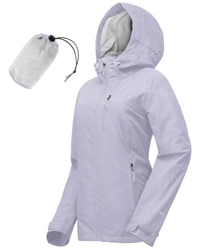 Image of 33,000ft Women's Lightweight Waterproof Jacket Packable Hooded Rain Jacket Breathable Windbreaker Softshell Raincoat for Outdoor Running Walking Hiking (Purple-XS/UK 8)