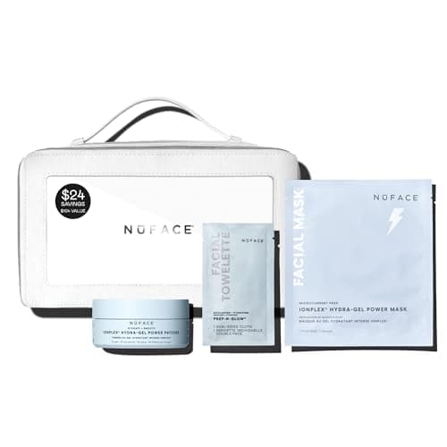 Image of NuFACE Ultimate Glow Skincare Kit - Limited Edition Holiday Gift Set with Hydrogel Power Mask, Under Eye Patches, Prep-N-Glow Facial Wipes & Luxe Bag - Hydrating Skincare to Prep for Microcurrent, 4ct