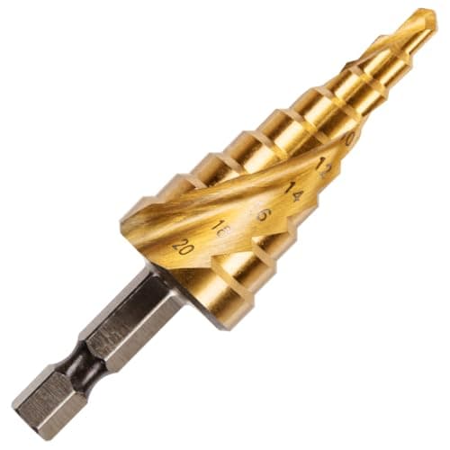 Image of 4mm to 20mm Spiral Flute Step Drill Bit, High Speed Steel Titanium Coated, Metric Hex Shank, HSS Tool For DIY Plastic Wood Steel Metal Aluminum Copper. Cone Cutter Hole Cutter Drill Bit