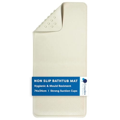 Image of Croydex AG191422H Medium Rubagrip Bath Mat with Hygiene 'N' Clean, Beige,740 x 340mm