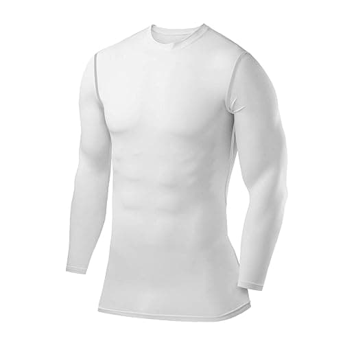 Image of PowerLayer Compression Tops for Men Base Layers Men's Running Top Thermal Shirt - White, M