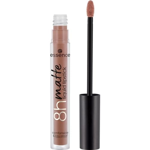Image of essence 8h matte liquid lipstick, 01, brown, long-lasting, mattifying, quick-drying, matte, vegan, waterproof, oil-free, alcohol-free, pack of 3 (3x2.5ml)