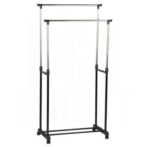 Image of KCT - Adjustable Clothes Rack on Wheels - Double Rail Freestanding Clothing Storage Costume