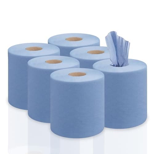 Image of RelianceUK 18 Pack 2 Ply Blue Roll Paper Towel Kitchen Centre Feed Paper Rolls for Cleaning Heavy Duty Industrial Tissue Blue Rolls