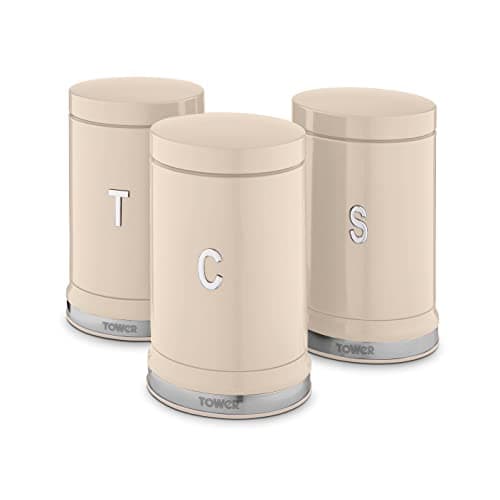 Image of Tower T826171CHA Belle Set of 3 Canisters, Tea/Coffee/Sugar Storage, Chantilly Cream