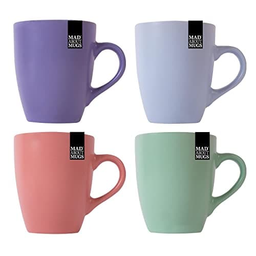 Image of YöL Set Of 4 Coupe Stoneware Mugs - Blue Green Pink Purple Tea Coffee Cups Latte Brew Home Kitchen Office Stylish - 325ml Mug Set