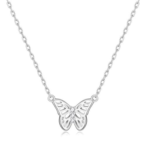 Image of Philip Jones Silver Plated Butterfly Necklace Created with Zircondia® Crystals