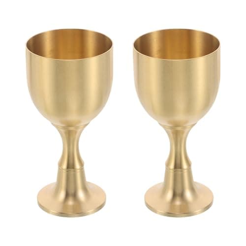 Image of Holibanna 2pcs Vintage Brass Chalice Goblet Golden Altar Offering Cups with Renaissance Design Mini Holy Grail Wine Cups for Religious Rituals Decorative Antique Gold Wine Glasses for Themed